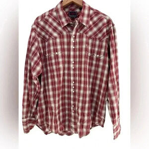 Roper Pearl Snap Long Sleeve Red & White Plaid Western Shirt Size XL